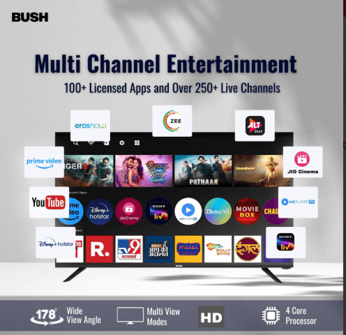 Bush 80 cm (32 inch) HD Smart LED TV, Black, JMK32 PRO